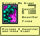 Hitotsu-Me Giant — Monster (BeastWar) [Fiend] — Level 4 — Cost 121 — ATK 1200 / DEF 1000 — Vicious & powerful one-eyed giant