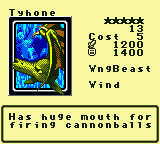 Tyhone — Monster (WngBeast) [Wind] — Level 5 — Cost 5 — ATK 1200 / DEF 1400 — Has huge mouth for firing cannonballs
