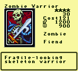 Zombie Warrior — Monster (Zombie) [Fiend] — Level 4 — Cost 121 — ATK 1200 / DEF 900 — Fragile-looking   skeleton warrior