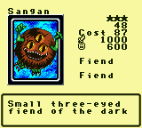 Sangan — Monster (Fiend) [Fiend] — Level 3 — Cost 87 — ATK 1000 / DEF 600 — Small three-eyed  fiend of the dark