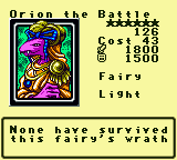 Orion the Battle — Monster (Fairy) [Light] — Level 6 — Cost 43 — ATK 1800 / DEF 1500 — None have survived this fairy's wrath