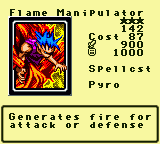 Flame Manipulator — Monster (Spellcst) [Pyro] — Level 3 — Cost 87 — ATK 900 / DEF 1000 — Generates fire for attack or defense