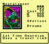 Necrolancer — Monster (Spellcst) [Dreams] — Level 3 — Cost 72 — ATK 800 / DEF 900 — 1st Time Guardian Uses a travel ring