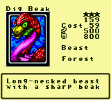 Dig Beak — Monster (Beast) [Forest] — Level 3 — Cost 59 — ATK 500 / DEF 800 — Long-necked beast with a sharp beak