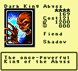 Dark King Abyss — Monster (Fiend) [Shadow] — Level 4 — Cost 121 — ATK 1200 / DEF 800 — The once-powerful King of the Abyss