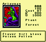 Arlownay — Monster (Plant) [Forest] — Level 3 — Cost 87 — ATK 800 / DEF 1000 — Flower girl blows poison pollen