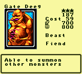 Gate Deeg — Monster (Beast) [Fiend] — Level 3 — Cost 59 — ATK 700 / DEF 800 — Able to summon    other monsters