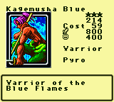Kagemusha Blue — Monster (Warrior) [Pyro] — Level 3 — Cost 59 — ATK 800 / DEF 400 — Warrior of the    Blue Flames