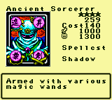 Ancient Sorcerer — Monster (Spellcst) [Shadow] — Level 4 — Cost 140 — ATK 1000 / DEF 1300 — Armed with various magic wands
