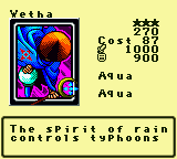 Wetha — Monster (Aqua) [Aqua] — Level 3 — Cost 87 — ATK 1000 / DEF 900 — The spirit of rain controls typhoons