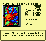 Ray & Temperature — Monster (Fairy) [Wind] — Level 3 — Cost 87 — ATK 1000 / DEF 1000 — Sun & wind combine to create heatwave