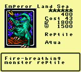 Emperor Land Sea — Monster (Reptile) [Aqua] — Level 6 — Cost 43 — ATK 1800 / DEF 1500 — Fire-breathing    monster reptile