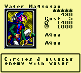 Water Magician — Monster (Aqua) [Aqua] — Level 5 — Cost 5 — ATK 1400 / DEF 1000 — Circles & attacks enemy with water
