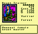 Beast Trainer — Monster (Warrior) [Forest] — Level 6 — Cost 34 — ATK 1750 / DEF 1500 — Unusual female    beast master