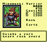 Minomushi Warrior — Monster (Rock) [Earth] — Level 4 — Cost 140 — ATK 1300 / DEF 1200 — Swings a very     heavy rock sword