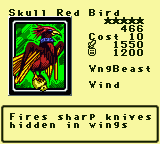 Skull Red Bird — Monster (WngBeast) [Wind] — Level 5 — Cost 10 — ATK 1550 / DEF 1200 — Fires sharp knives hidden in wings