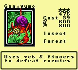 Ganigumo — Monster (Insect) [Forest] — Level 3 — Cost 59 — ATK 600 / DEF 800 — Uses web & pincers to defeat enemies