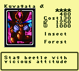 Kuwagata α — Monster (Insect) [Forest] — Level 4 — Cost 130 — ATK 1250 / DEF 1000 — Stag beetle with  vicious attitude