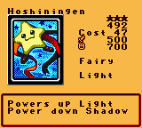 Hoshiningen — Effect Monster (Fairy) [Light] — Level 3 — Cost 47 — ATK 500 / DEF 700 — Powers up Light Power down Shadow