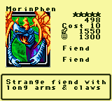 Morinphen — Monster (Fiend) [Fiend] — Level 5 — Cost 10 — ATK 1550 / DEF 1300 — Strange fiend with long arms & claws