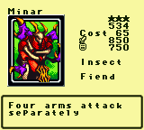 Minar — Monster (Insect) [Fiend] — Level 3 — Cost 65 — ATK 850 / DEF 750 — Four arms attack  separately