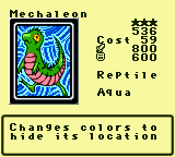 Mechaleon — Monster (Reptile) [Aqua] — Level 3 — Cost 59 — ATK 800 / DEF 600 — Changes colors to hide its location