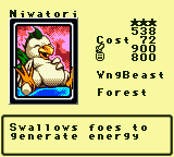 Niwatori — Monster (WngBeast) [Forest] — Level 3 — Cost 72 — ATK 900 / DEF 800 — Swallows foes to  generate energy