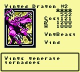 Winged Dragon #2 — Monster (WngBeast) [Wind] — Level 4 — Cost 121 — ATK 1200 / DEF 1000 — Wings generate    tornadoes
