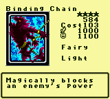Binding Chain — Monster (Fairy) [Light] — Level 4 — Cost 103 — ATK 1000 / DEF 1100 — Magically blocks  an enemy's power