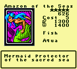 Amazon of the Seas — Monster (Fish) [Aqua] — Level 5 — Cost 5 — ATK 1300 / DEF 1400 — Mermaid protector of the sacred sea