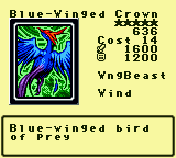 Blue-Winged Crown — Monster (WngBeast) [Wind] — Level 5 — Cost 14 — ATK 1600 / DEF 1200 — Blue-winged bird  of prey