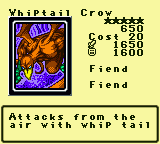 Whiptail Crow — Monster (Fiend) [Fiend] — Level 5 — Cost 20 — ATK 1650 / DEF 1600 — Attacks from the  air with whip tail