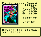 Performance Sword — Monster (Warrior) [Divine] — Level 6 — Cost 255 — ATK 1950 / DEF 1850 — Beware the elegant war dance
