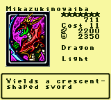 Mikazukinoyaiba — Monster (Dragon) [Light] — Level 7 — Cost 11 — ATK 2200 / DEF 2350 — Wields a crescent- shaped sword
