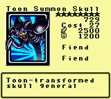Toon Summon Skull — Monster (Fiend) [Fiend] — Level 8 — Cost 27 — ATK 2500 / DEF 1200 — Toon-transformed  skull general