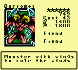 Berfomet — Monster (Fiend) [Fiend] — Level 6 — Cost 43 — ATK 1400 / DEF 1800 — Monster with wings to rule the winds