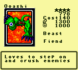 Ooashi — Monster (Beast) [Fiend] — Level 4 — Cost 140 — ATK 1300 / DEF 1000 — Loves to step on  and crush enemies