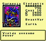 Garnecia Elefantis — Monster (BeastWar) [Earth] — Level 7 — Cost 16 — ATK 2400 / DEF 2000 — Wields awesome    power