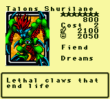 Talons Shurilane — Monster (Fiend) [Dreams] — Level 7 — Cost 2 — ATK 2100 / DEF 2050 — Lethal claws that end life