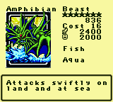 Amphibian Beast — Monster (Fish) [Aqua] — Level 7 — Cost 16 — ATK 2400 / DEF 2000 — Attacks swiftly on land and at sea
