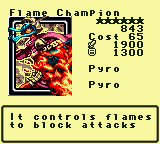 Flame Champion — Monster (Pyro) [Pyro] — Level 6 — Cost 65 — ATK 1900 / DEF 1300 — It controls flames to block attacks