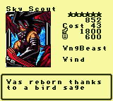Sky Scout — Monster (WngBeast) [Wind] — Level 6 — Cost 43 — ATK 1800 / DEF 600 — Was reborn thanks to a bird sage