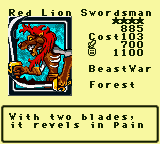 Red Lion Swordsman — Monster (BeastWar) [Forest] — Level 4 — Cost 103 — ATK 700 / DEF 1100 — With two blades, it revels in pain