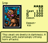 Imp — Monster (Demon) [Demon-Kin] — Level 4 — Cost 140 — ATK 1300 / DEF 1000 — This small oni dwells in darkness. It strikes with surprisingly strong horn attacks.