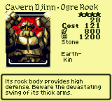 Cavern Djinn · Ogre Rock — Monster (Stone) [Earth-Kin] — Level 4 — Cost 121 — ATK 800 / DEF 1200 — Its rock body provides high defense. Beware the devastating swing of its thick arms.