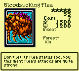 Bloodsucking Flea — Monster (Insect) [Forest-Kin] — Level 5 — Cost 7 — ATK 1500 / DEF 1200 — Don't let its flea status fool you: this giant flea's attacks are quite strong.