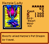 Harpie Lady — Effect Monster (Bird-Beast) [Wind-Kin] — Level 5 — Cost 5 — ATK 1300 / DEF 1400 — Boosts allied Harpie's Pet Dragon by 1 level.