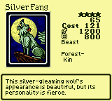 Silver Fang — Monster (Beast) [Forest-Kin] — Level 4 — Cost 121 — ATK 1200 / DEF 800 — This silver-gleaming wolf's appearance is beautiful, but its personality is fierce.