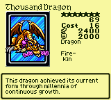 Thousand Dragon — Monster (Dragon) [Fire-Kin] — Level 7 — Cost 16 — ATK 2400 / DEF 2000 — This dragon achieved its current form through millennia of continuous growth.