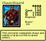 Chaos Wizard — Monster (Magician) [Black-Kin] — Level 4 — Cost 140 — ATK 1300 / DEF 1100 — This sorcerer commands chaos and wields a large scythe to great effect.